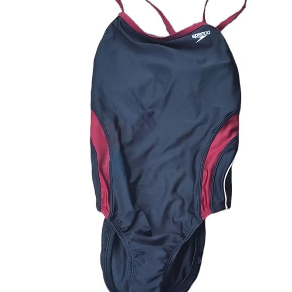 Speedo Black & Maroon One Piece Swimsuit - Picture 1 of 4